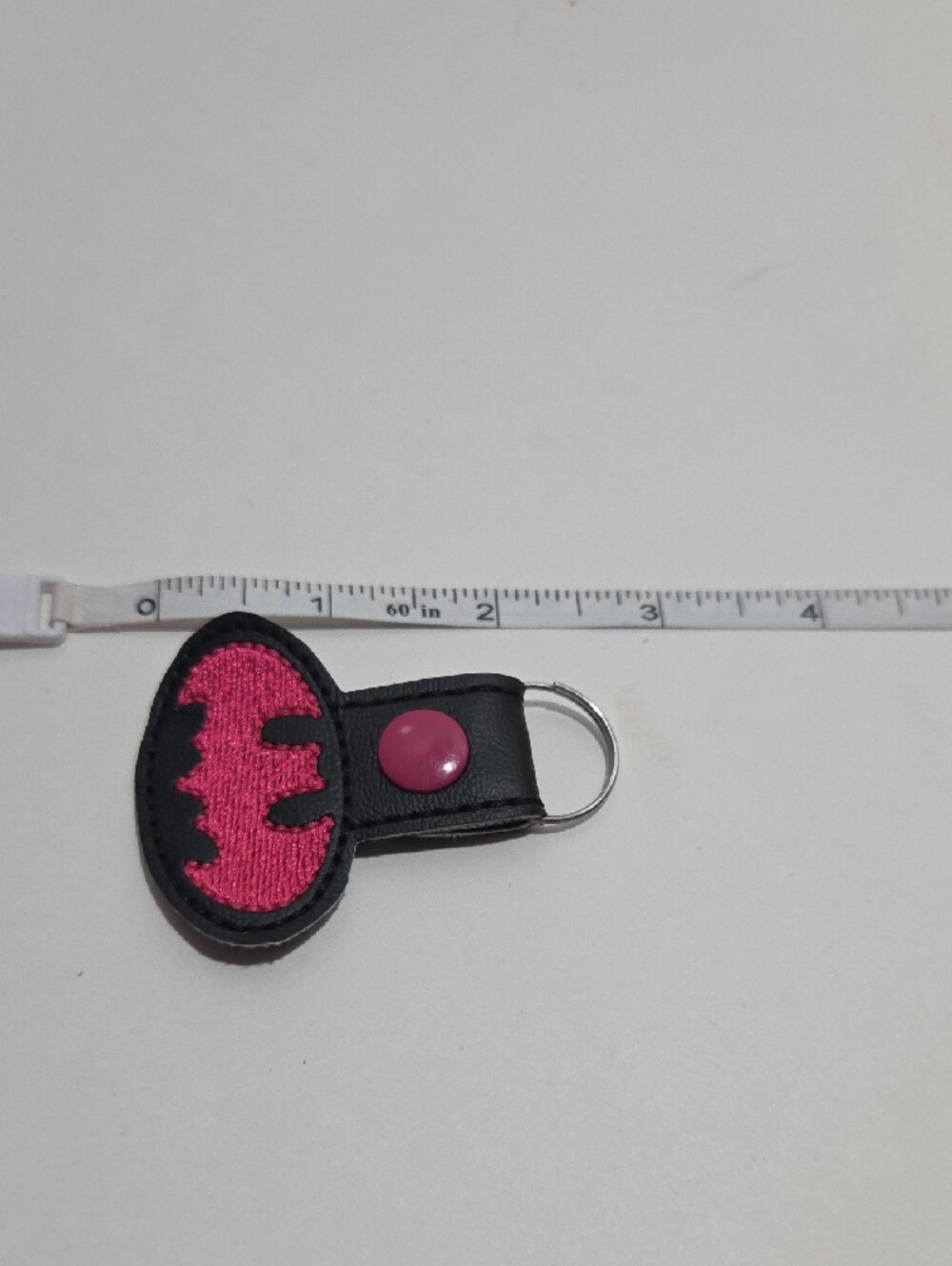Pink Embroidered Bat Logo Keychain - Picture 5 of 5